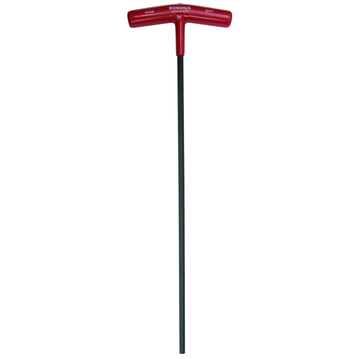 A red and black Bondhus Metric 14 inch (356mm) Hex End T-Handle tool with a solid steel handle and a ProGuard finish.