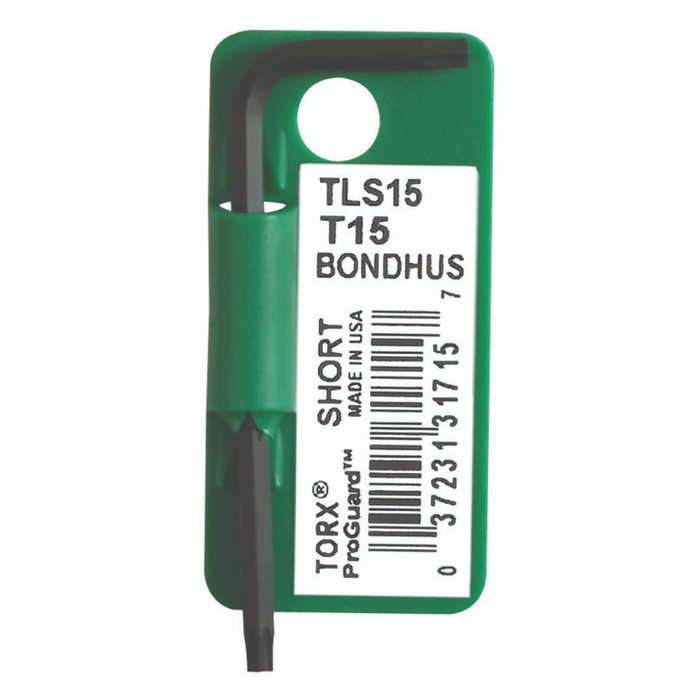 Single black Torx hex key on green  display hanger 