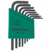 A set of BONDHUS branded Torx keys with black shafts and stored in a green case, ranging from size T6 to T25.