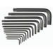A set of 13 black Torx keys arranged in size order.