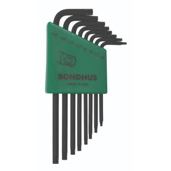 Torx L-wrenches 8pc set in green holder on white background 