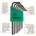 Set of Bondhus hex keys with green case on a white background highlighting the features