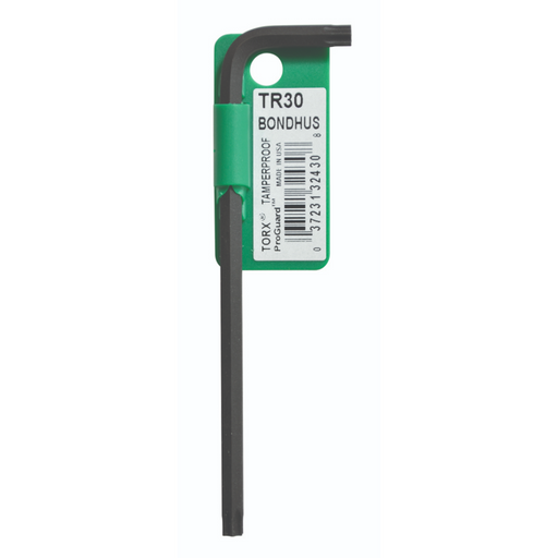 Single Tamper Resistant Torx L-Wrench with green hanging packaging. TR30 printed on the barcode label 
