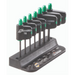 A set of Bondhus Torx flag tools with green tops in sizes T6 to T10, displayed in a black holder with size markings.