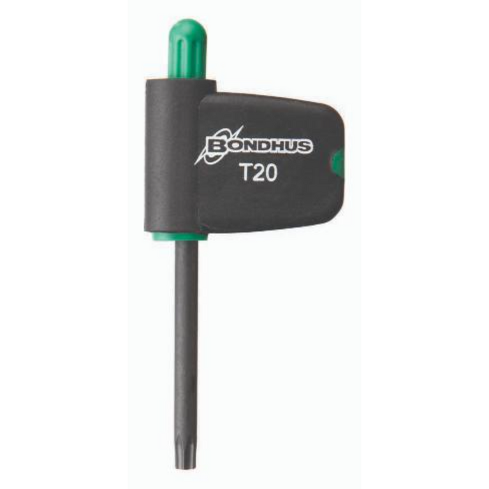 Single Torx Flag Tool with green highlights on the black flag handle. ?Bondhus T20 printed in white of the flag handle 