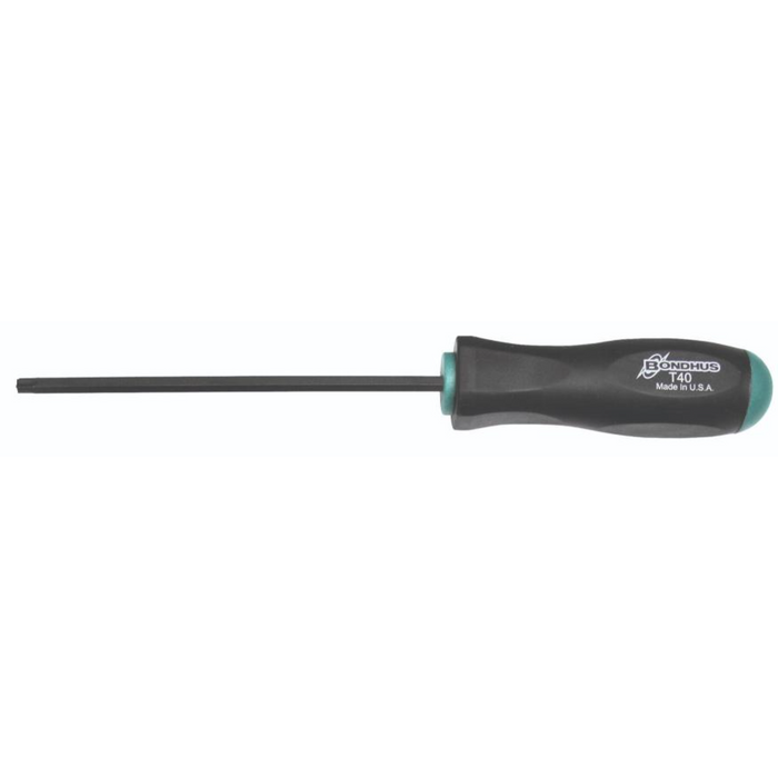 Single tamper resistant torx screwdriver with black and green handle on a white background