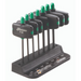 A set of BONDHUS Torx Plus Wing Tools with green and black handles and metal shafts, displayed on a black holder with size labels.