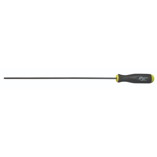 Extra long imperial ball end screwdriver with a black handle and yellow accents.