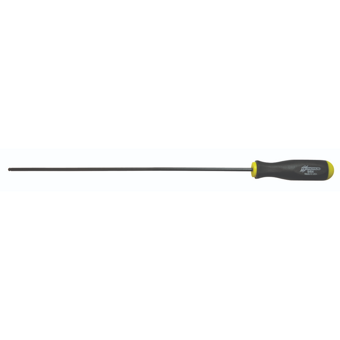 Extra long imperial ball end screwdriver with a black handle and yellow accents.