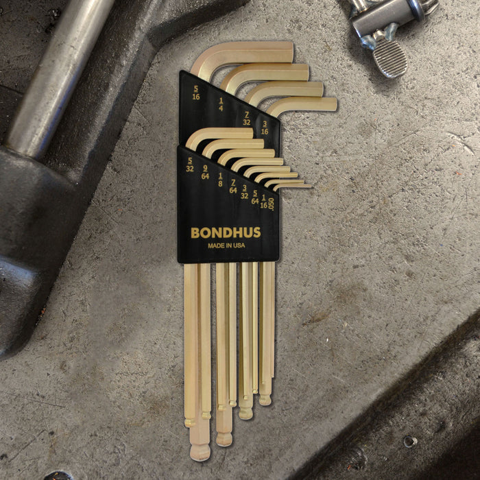 BONDHUS BLX12G Gold BallEnd Hex Keys 12pcs Imperial Set 0.050"-5/16",