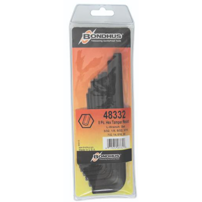 Set of 8 tamper-resistant hex L-wrenches in clear plastic packaging