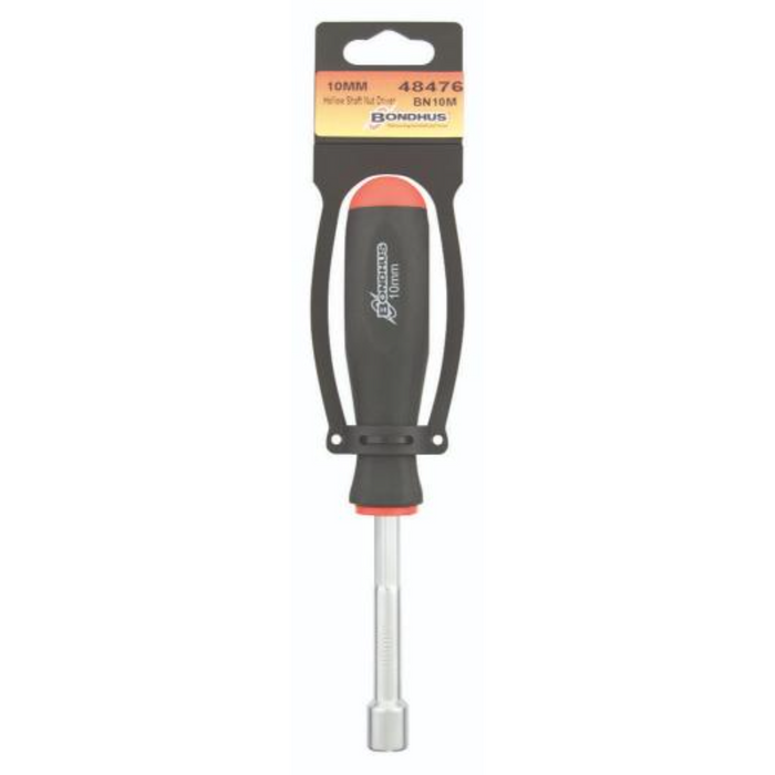 Single Imperial Nut Driver with red hand black handle in a retail hanging card