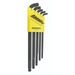 A set of 13 Bondhus stubby double ballend hex keys in black and yellow, with sizes ranging from 0.050 to 3/8 inch, displayed in a Bondhus case.