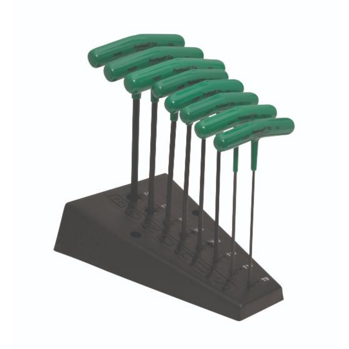 Set of ProHold TORX T-Handles with green handles in a storage stand