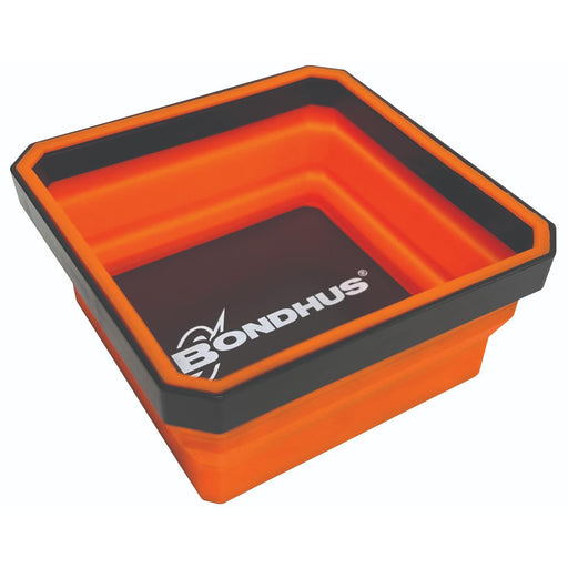 Orange and black folding bucket with Bondhus logo on a white background